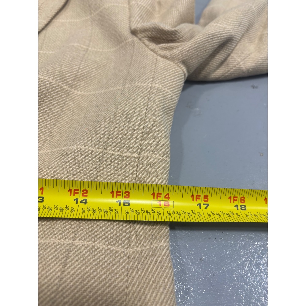 Lauren Ralph Lauren Silk Blazer Beige Windowpane Plaid Lambskin Trim Mens 4 - Picture 4 of 6